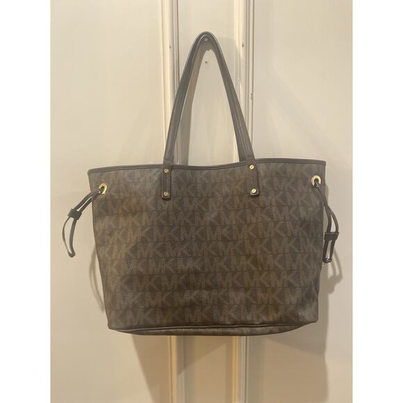 MICHAEL KORS Reversible Brown Monogram Snake-print Tote Shoulder Bag Purse Fall - Picture 4 of 14
